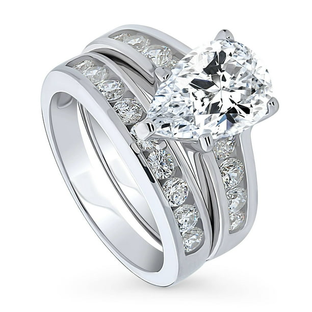 2 pc Round Cut Rhodium Women's Wedding Anniversary Bridal Band Ring Hers CZ NEW 2 pc Round Cut Rhodium Women's Wedding Anniversary Bridal Band Ring Hers CZ NEW